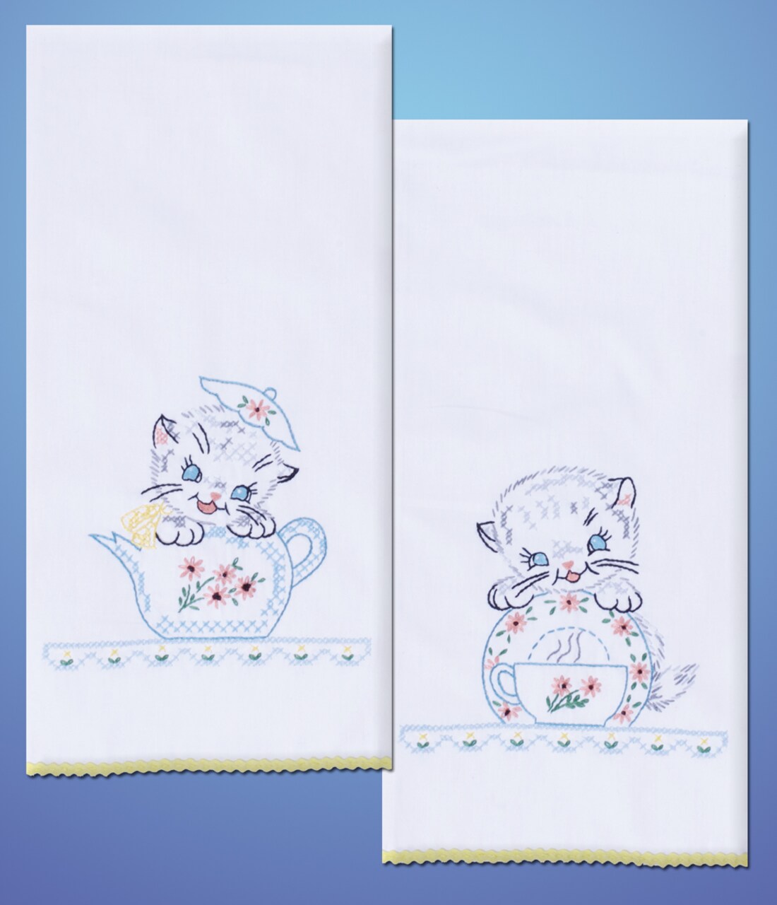 Tobin Stamped For Embroidery Kitchen Towels 17"X30" 2/Pkg-Kittens